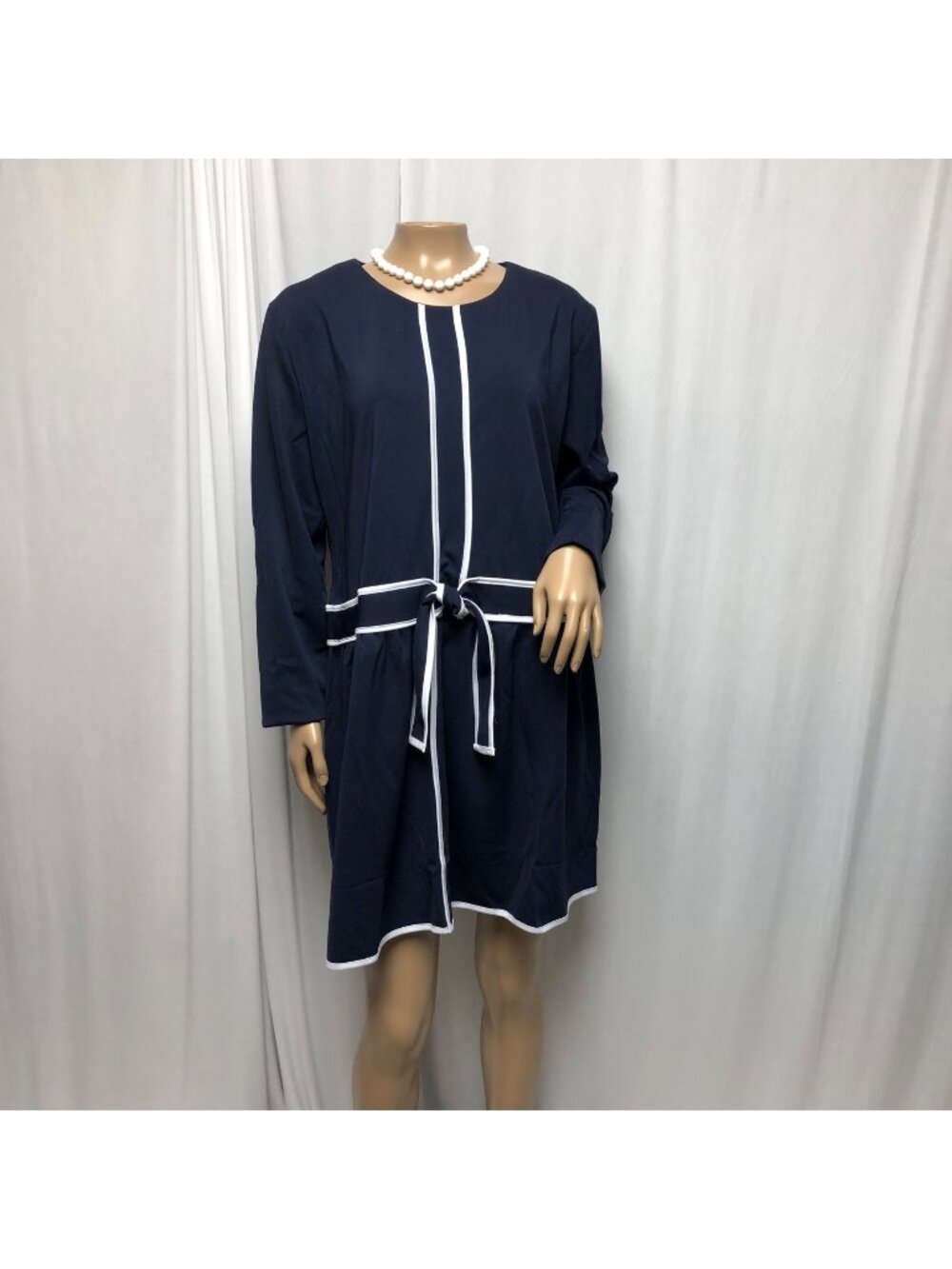 Meaneor Dress Womens Size XXL Navy White Two Piece Look Long Sleeve Office NEW